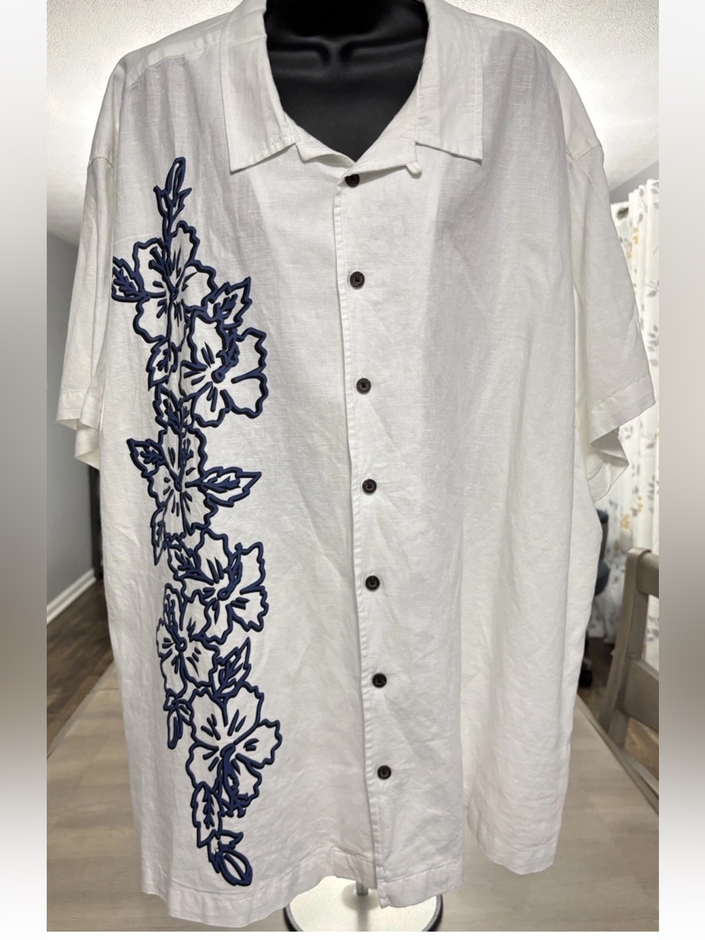 Island Passport Shirt 3XL Men's Hawaiian Aloha Button Short Sleeve White, Blue